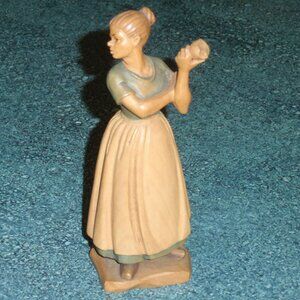 Vintage Farm Woman Anri Wood Carving 5" Figurine Italy Signed by Ulrich Bernardi